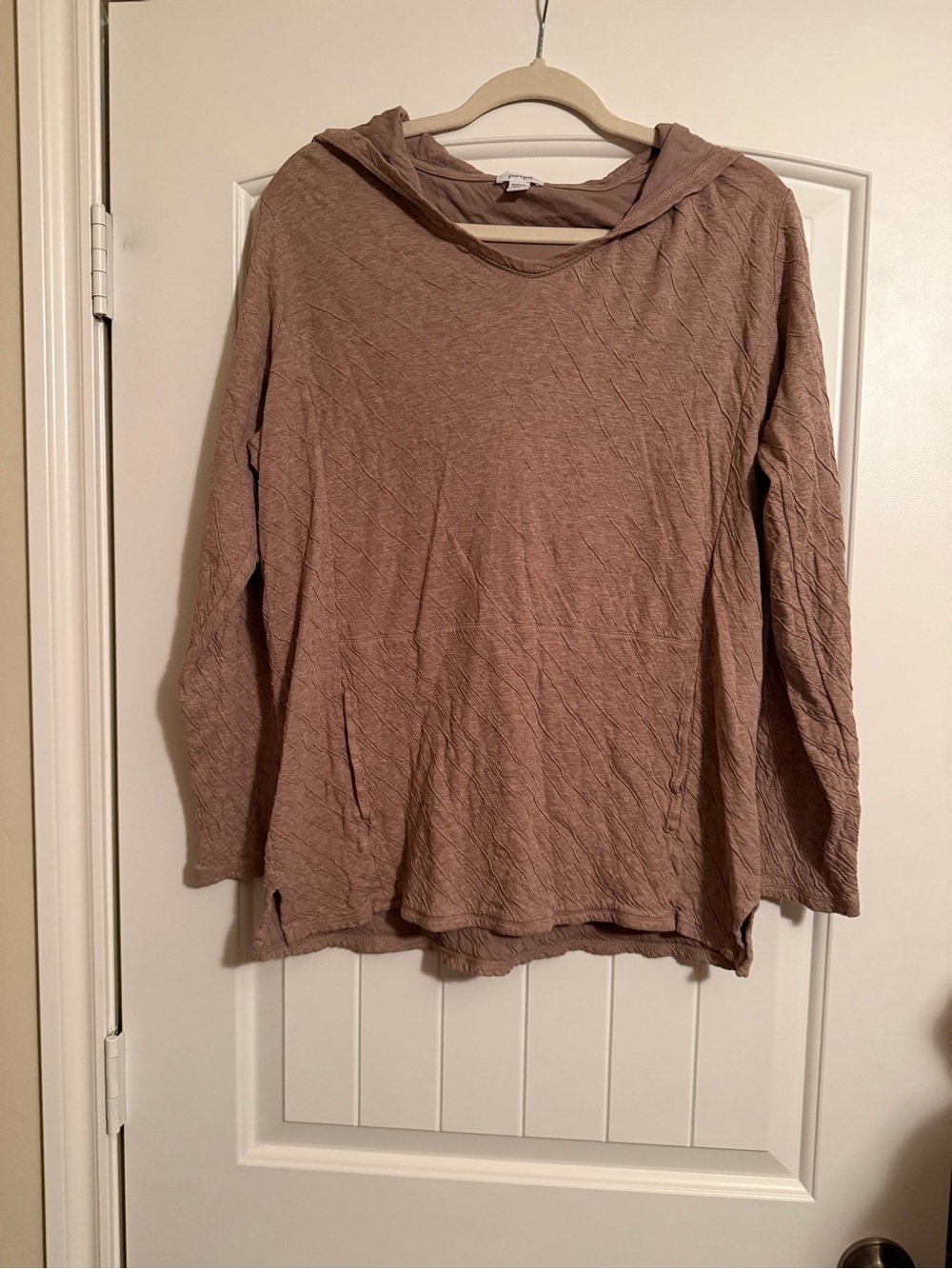 Pure Jill Brown Textured Cotton Hooded Tunic Top – Size Medium